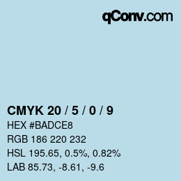 カラーコード: CMYK 20 / 5 / 0 / 9 | qconv.com