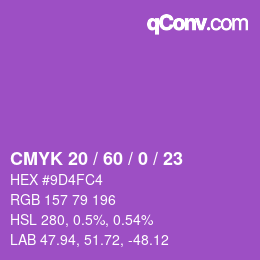 カラーコード: CMYK 20 / 60 / 0 / 23 | qconv.com