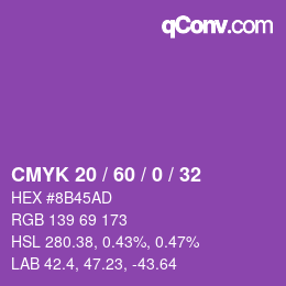 カラーコード: CMYK 20 / 60 / 0 / 32 | qconv.com