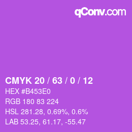 カラーコード: CMYK 20 / 63 / 0 / 12 | qconv.com