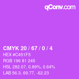 Color code: CMYK 20 / 67 / 0 / 4 | qconv.com