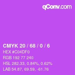 Color code: CMYK 20 / 68 / 0 / 6 | qconv.com