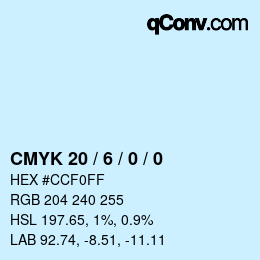 カラーコード: CMYK 20 / 6 / 0 / 0 | qconv.com