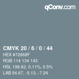 カラーコード: CMYK 20 / 6 / 0 / 44 | qconv.com