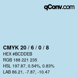 カラーコード: CMYK 20 / 6 / 0 / 8 | qconv.com