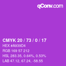 カラーコード: CMYK 20 / 73 / 0 / 17 | qconv.com