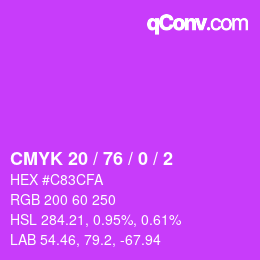 カラーコード: CMYK 20 / 76 / 0 / 2 | qconv.com