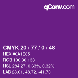 カラーコード: CMYK 20 / 77 / 0 / 48 | qconv.com