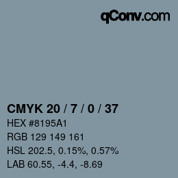 カラーコード: CMYK 20 / 7 / 0 / 37 | qconv.com