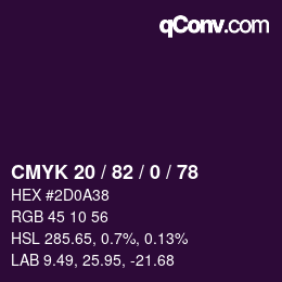 カラーコード: CMYK 20 / 82 / 0 / 78 | qconv.com