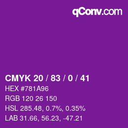 Color code: CMYK 20 / 83 / 0 / 41 | qconv.com