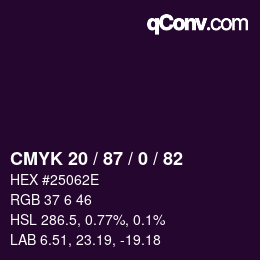 Color code: CMYK 20 / 87 / 0 / 82 | qconv.com