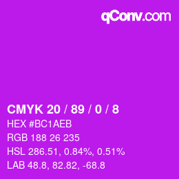 カラーコード: CMYK 20 / 89 / 0 / 8 | qconv.com