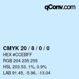 カラーコード: CMYK 20 / 8 / 0 / 0 | qconv.com