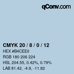 カラーコード: CMYK 20 / 8 / 0 / 12 | qconv.com