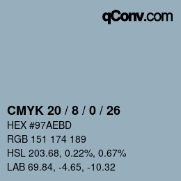 カラーコード: CMYK 20 / 8 / 0 / 26 | qconv.com
