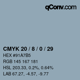 颜色代码: CMYK 20 / 8 / 0 / 29 | qconv.com