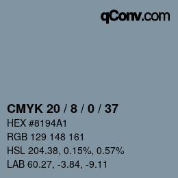 カラーコード: CMYK 20 / 8 / 0 / 37 | qconv.com