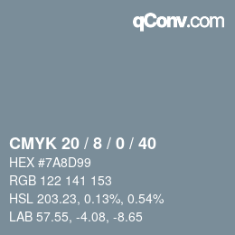 Farbcode: CMYK 20 / 8 / 0 / 40 | qconv.com