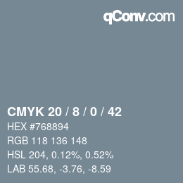 颜色代码: CMYK 20 / 8 / 0 / 42 | qconv.com