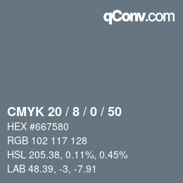 颜色代码: CMYK 20 / 8 / 0 / 50 | qconv.com