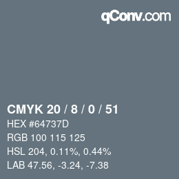 カラーコード: CMYK 20 / 8 / 0 / 51 | qconv.com