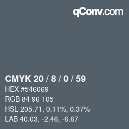 カラーコード: CMYK 20 / 8 / 0 / 59 | qconv.com