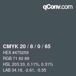 カラーコード: CMYK 20 / 8 / 0 / 65 | qconv.com