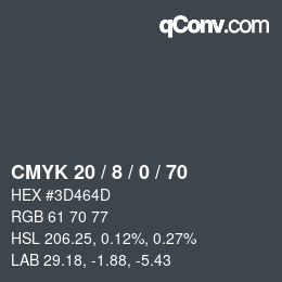 カラーコード: CMYK 20 / 8 / 0 / 70 | qconv.com
