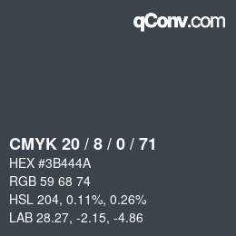 Color code: CMYK 20 / 8 / 0 / 71 | qconv.com