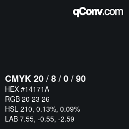 カラーコード: CMYK 20 / 8 / 0 / 90 | qconv.com