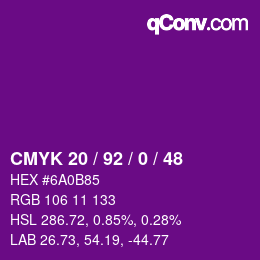 カラーコード: CMYK 20 / 92 / 0 / 48 | qconv.com