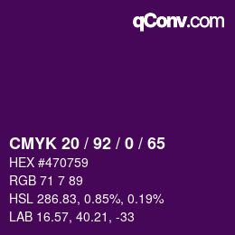 Color code: CMYK 20 / 92 / 0 / 65 | qconv.com