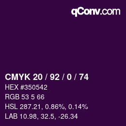 Color code: CMYK 20 / 92 / 0 / 74 | qconv.com