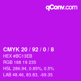 Code couleur: CMYK 20 / 92 / 0 / 8 | qconv.com