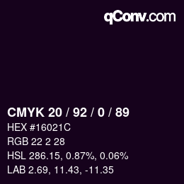 カラーコード: CMYK 20 / 92 / 0 / 89 | qconv.com