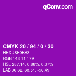 カラーコード: CMYK 20 / 94 / 0 / 30 | qconv.com