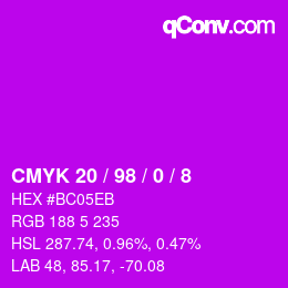 颜色代码: CMYK 20 / 98 / 0 / 8 | qconv.com