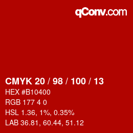 カラーコード: CMYK 20 / 98 / 100 / 13 | qconv.com