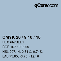 カラーコード: CMYK 20 / 9 / 0 / 18 | qconv.com