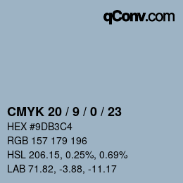カラーコード: CMYK 20 / 9 / 0 / 23 | qconv.com