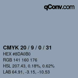 Código de color: CMYK 20 / 9 / 0 / 31 | qconv.com