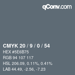 カラーコード: CMYK 20 / 9 / 0 / 54 | qconv.com