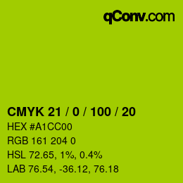 Color code: CMYK 21 / 0 / 100 / 20 | qconv.com