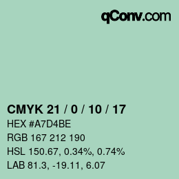 Farbcode: CMYK 21 / 0 / 10 / 17 | qconv.com