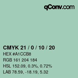Color code: CMYK 21 / 0 / 10 / 20 | qconv.com