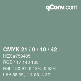 カラーコード: CMYK 21 / 0 / 10 / 42 | qconv.com
