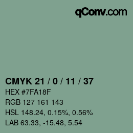 颜色代码: CMYK 21 / 0 / 11 / 37 | qconv.com