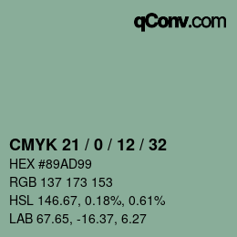 颜色代码: CMYK 21 / 0 / 12 / 32 | qconv.com