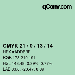 Color code: CMYK 21 / 0 / 13 / 14 | qconv.com